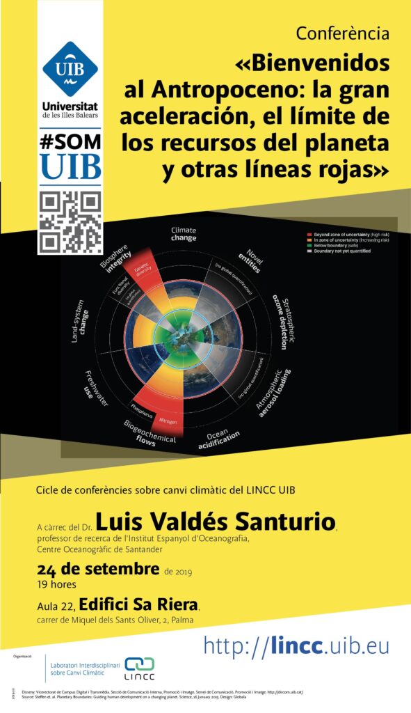 Conferència «Benvinguts a l’antropocè: la gran acceleració, el límit dels recursos del planeta i altres línies vermelles», a càrrec del Dr. Luis Valdés Santurio